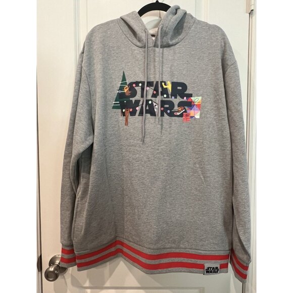 Disney Women's Gray Star Wars Holiday Pullover Hoodie Sweatshirt Large New - Picture 1 of 7